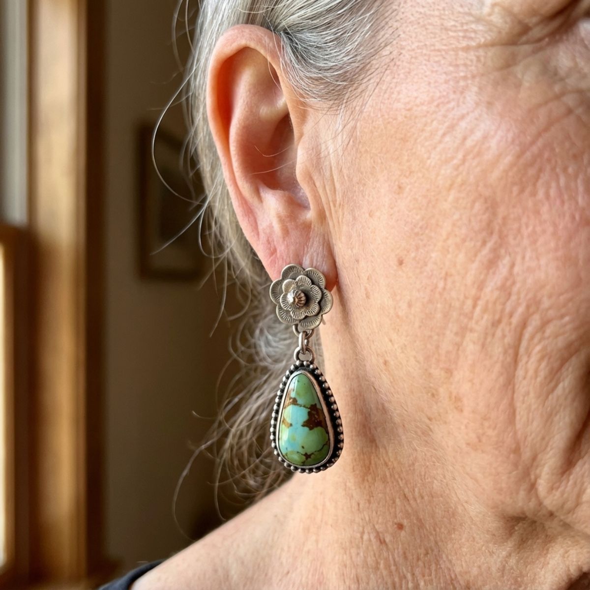 Vintage Old Turquoise Stone Earrings