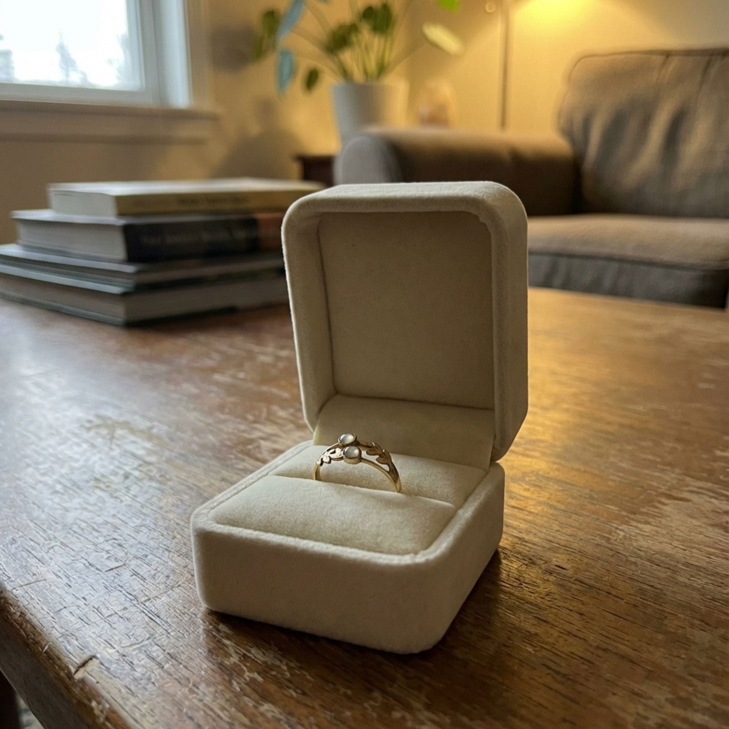 Vintage Golden Doble Moonstone Ring