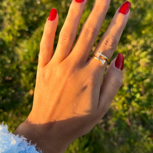 Gold Sparkling Heart Cross Resizable Ring-Lydieannejewelry