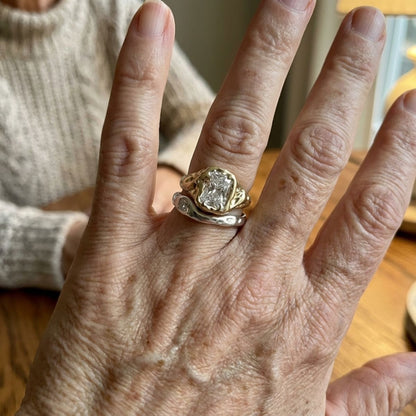 Vintage White Glass Gold & Silver Ring set