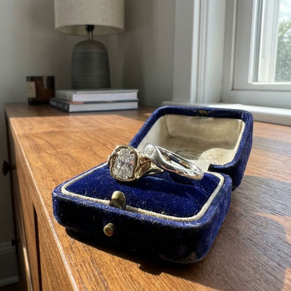 Vintage White Glass Gold & Silver Ring set
