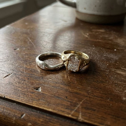 Vintage White Glass Gold & Silver Ring set