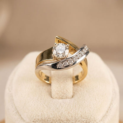 Vintage Irregular Gold & Silver Zirconia Ring