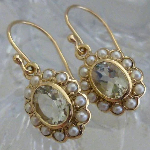 Vintage Pearl & Green Glass Earrings-Lydieannejewelry