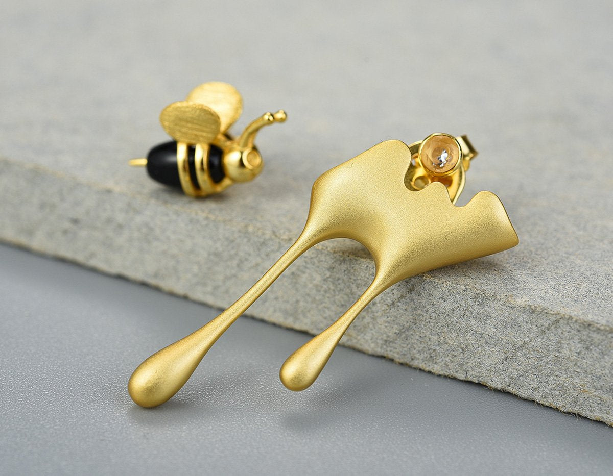 Dripping Honey & Bee Earrings with Zirconia