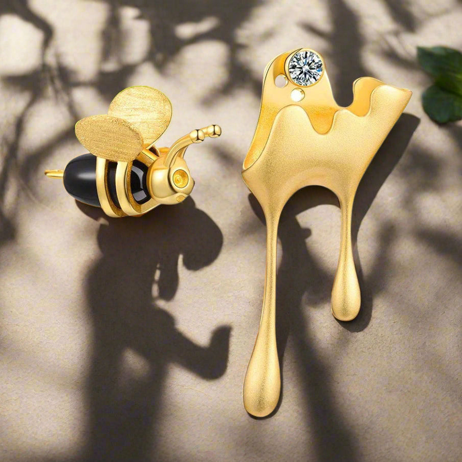 Dripping Honey & Bee Earrings with Zirconia