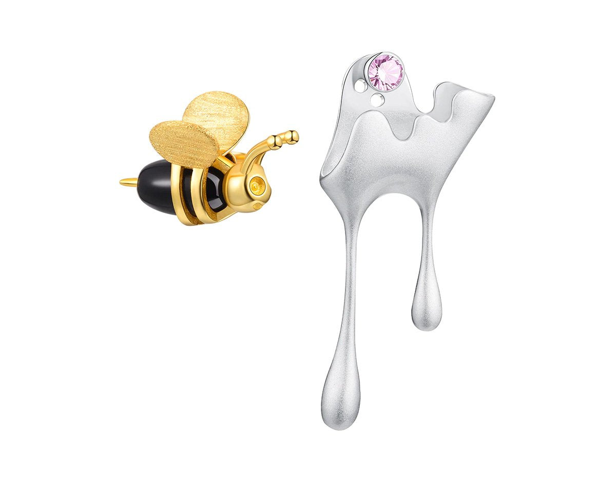 Dripping Honey & Bee Earrings with Zirconia