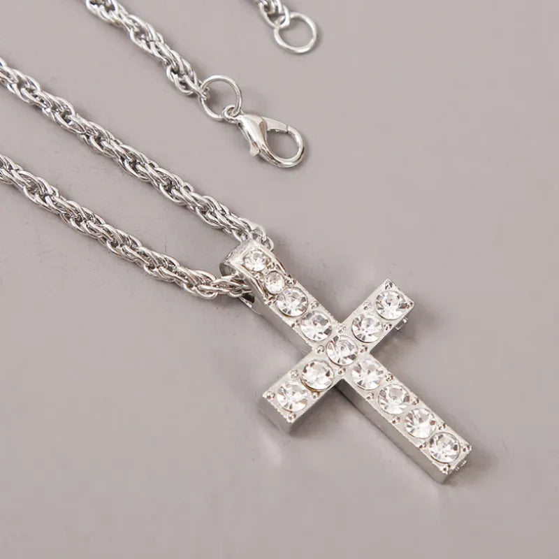 Retro Gold & Silver Cross Pendant Necklace