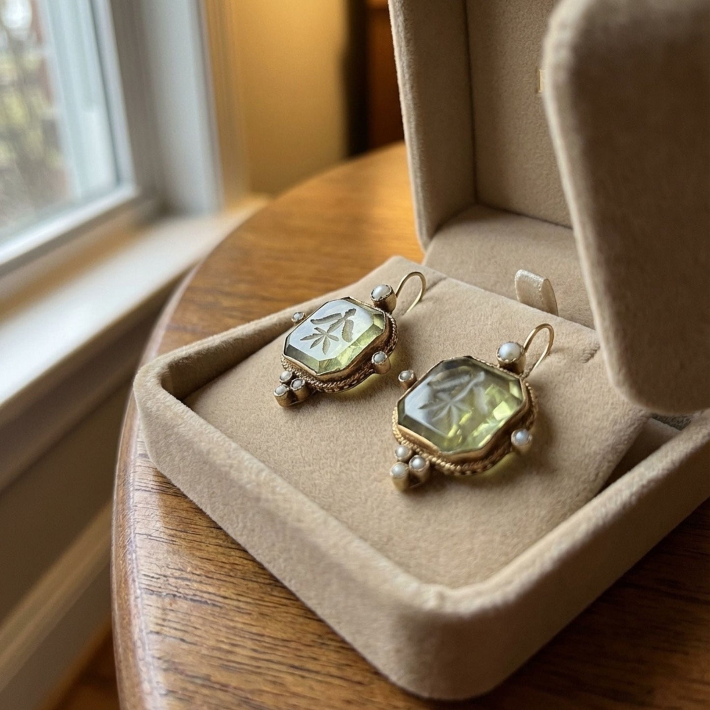 Vintage Green & Pearl Earrings