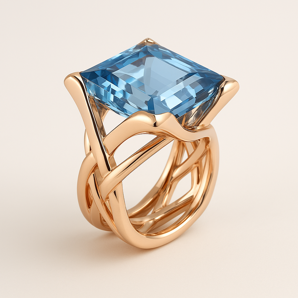 Vintage Rose Gold Blue Zirconia Ring