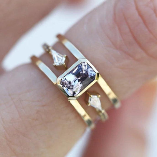 Vintage Violet Zirconia Layer Gold Ring-Lydieannejewelry