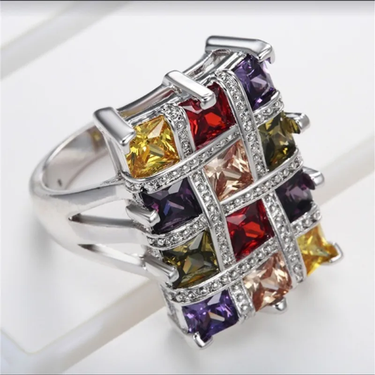 Vintage Colorful Inlaid Cubic Zirconia Ring