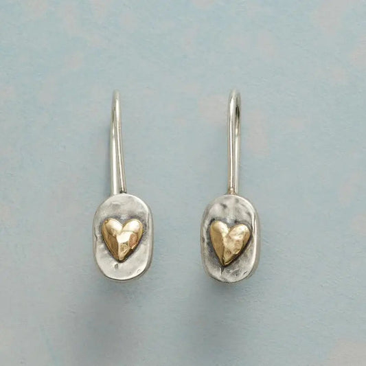 Golden Heart Earrings in Vintage Silver-Maryam Jewelry