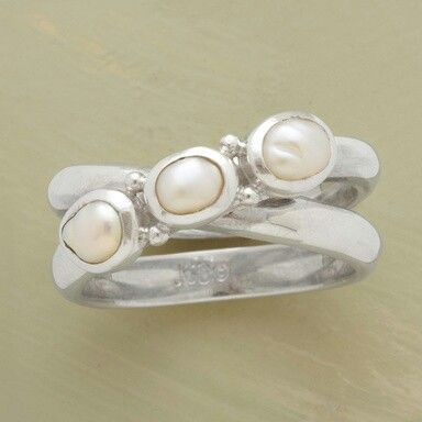 Vintage Inlaid Pearls Silver Ring-Lydieannejewelry