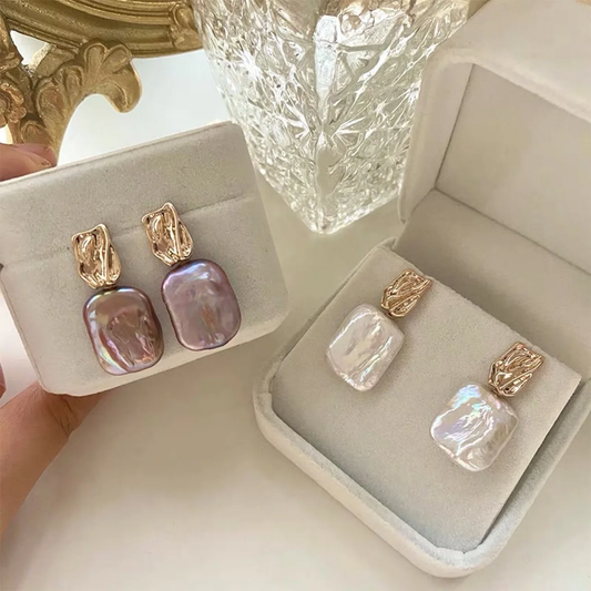 Elegant Barroque Pearl Gold Earrings-Lydieannejewelry