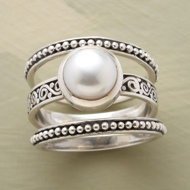 Vintage Layered Silver Pearl Ring-Lydieannejewelry