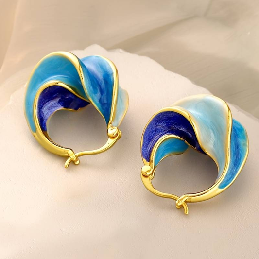 Blue Enamel Earrings in Vintage Gold-Lydieannejewelry