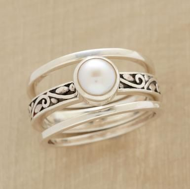 Vintage Silver Ring with Pearls-Lydieannejewelry