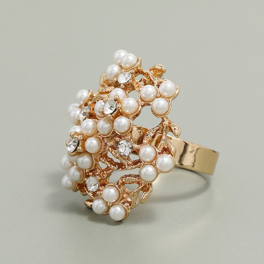 Vintage Inlaid Pearl & Zirconia Ring-Lydieannejewelry
