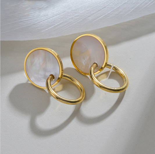 Vintage White Opal Rounded Golden Earrings-Lydieannejewelry