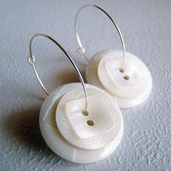 Vintage White Button Earrings-Lydieannejewelry
