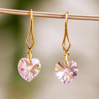 Vintage Pink Heart Dangling Earrings-Lydieannejewelry