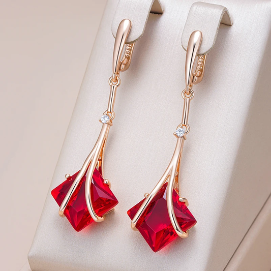 Dangling Earrings with Red Cubic Crystal Elegant-Lydieannejewelry
