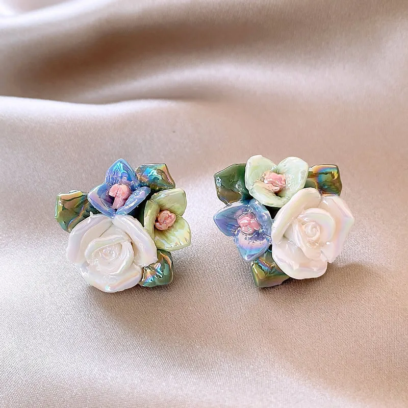Elegant Blue Floral Earrings-Lydieannejewelry