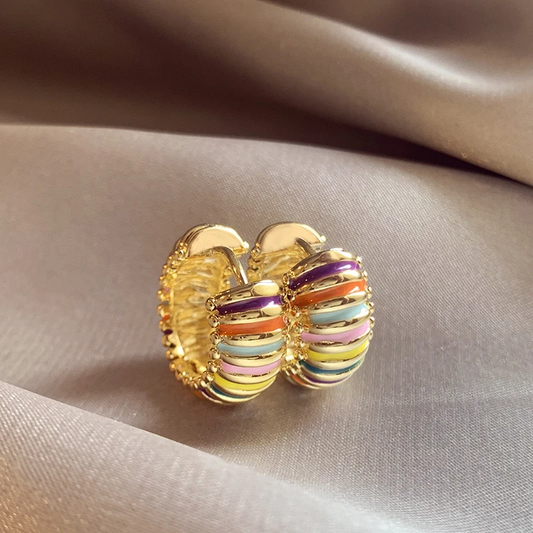 Elegant Colorful Golden Hoop Earrings-Lydieannejewelry