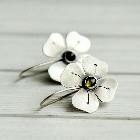 Vintage Zirconia Silver Flower Earrings-Lydieannejewelry