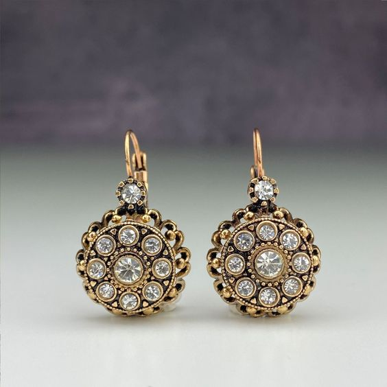Vintage Mandala Flower Crystal Earrings-Lydieannejewelry