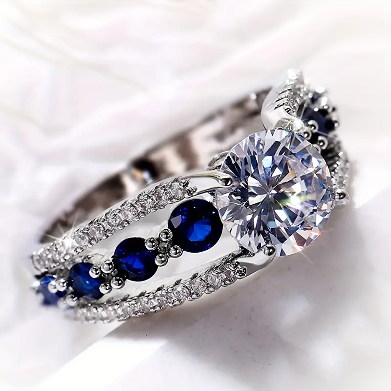 Vintage Zirconia Blue Silver Ring-Lydieannejewelry