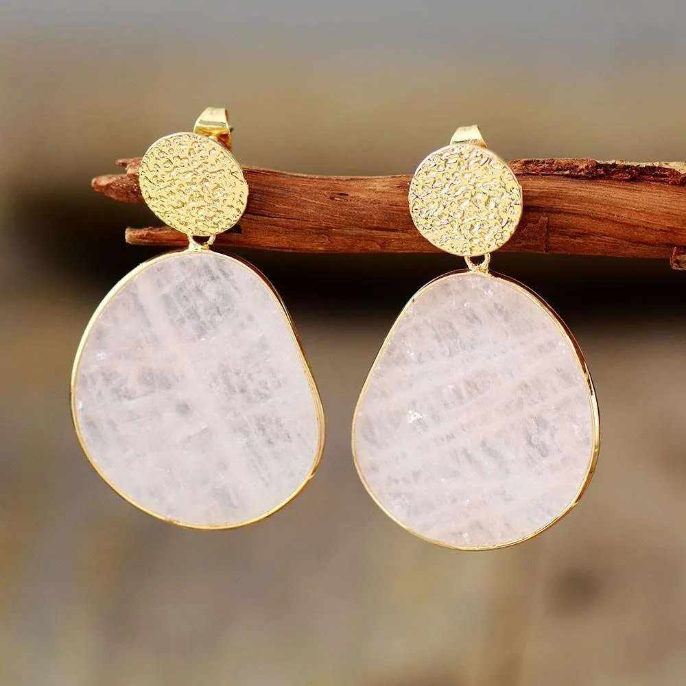 Vintage White Rounded Stone Earrings-Lydieannejewelry