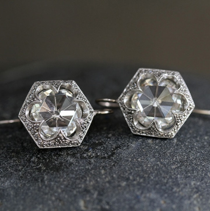 Vintage White Rounded Glass Earrings-Lydieannejewelry