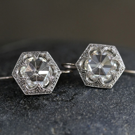 Vintage White Rounded Glass Earrings-Lydieannejewelry