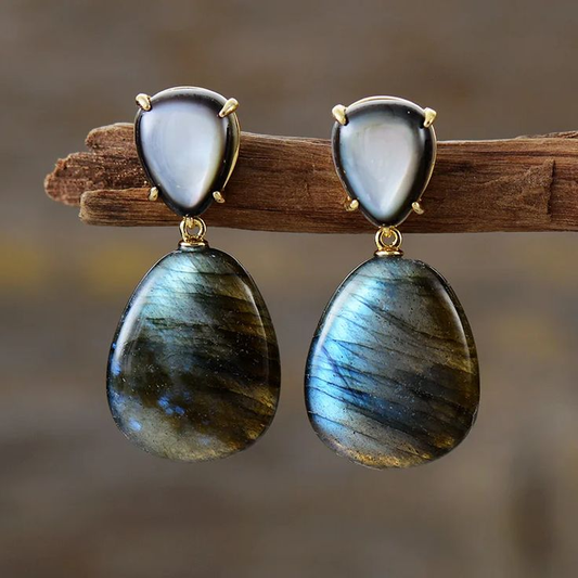 Vintage Blue & White Stone Earrings-Lydieannejewelry
