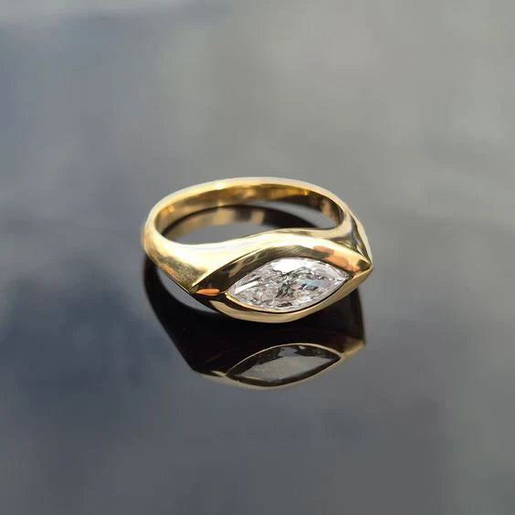 Vintage Zirconia Eye Gold Ring-Lydieannejewelry