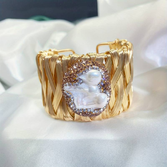 Vintage Gold White Stone Bracelet-Lydieannejewelry