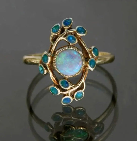 Blue Ring Vintage Crystals and Opal-Maryam Jewelry