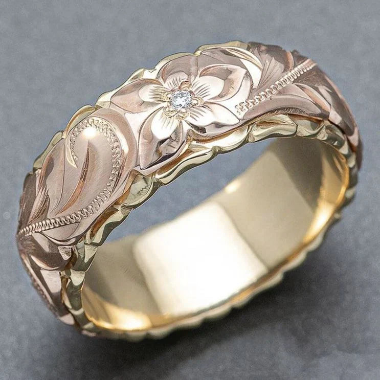 Vintage Rose Flower Gold Ring-Lydieannejewelry