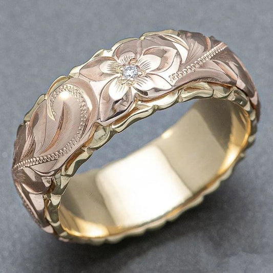 Vintage Rose Flower Gold Ring-Lydieannejewelry