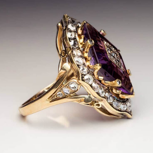 Vintage Purple Zirconia Gold Ring-Lydieannejewelry