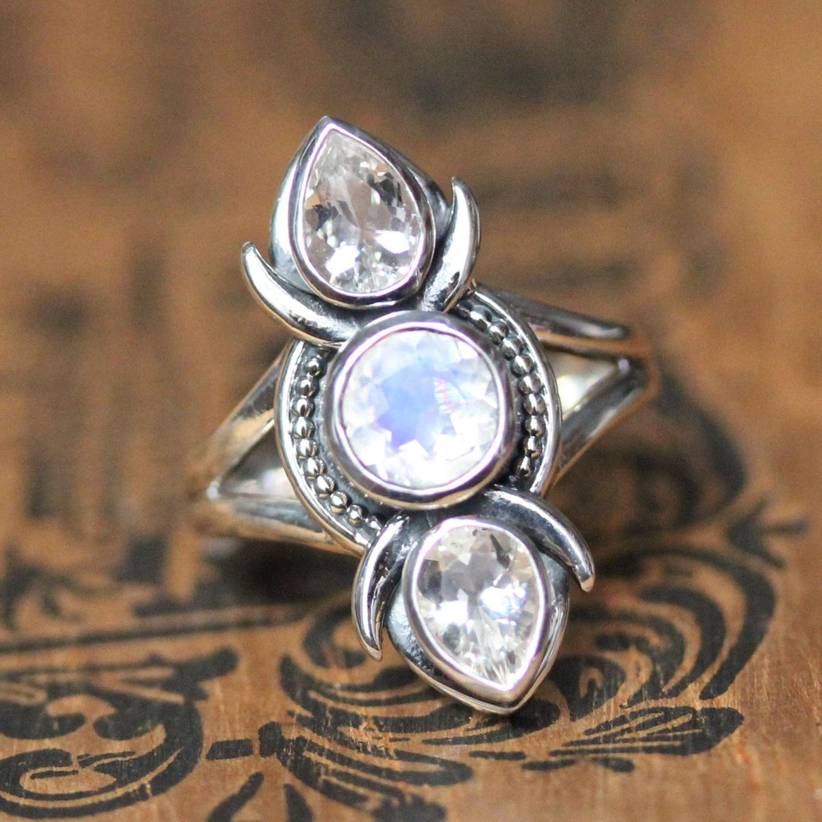 Vintage White Glass Zirconia Ring-Lydieannejewelry