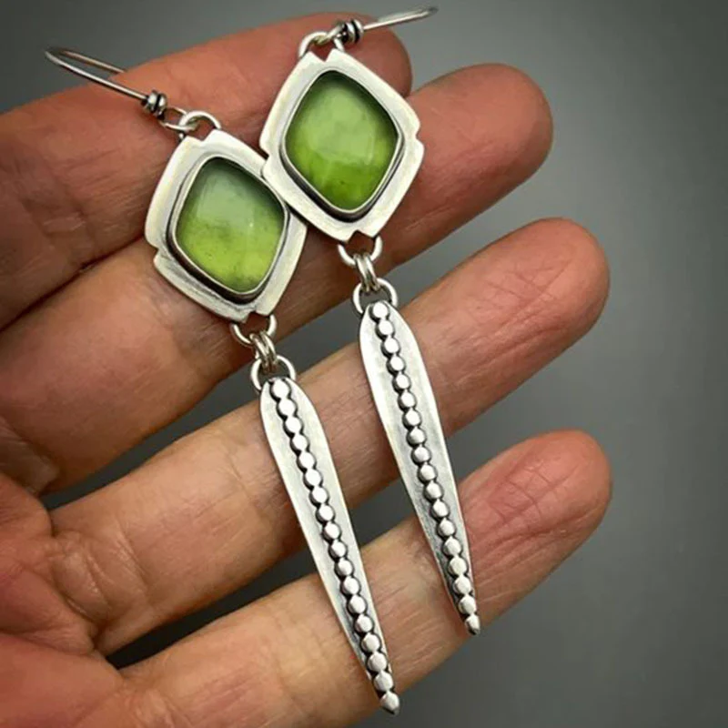 Vintage Green Dangling Earrings-Lydieannejewelry