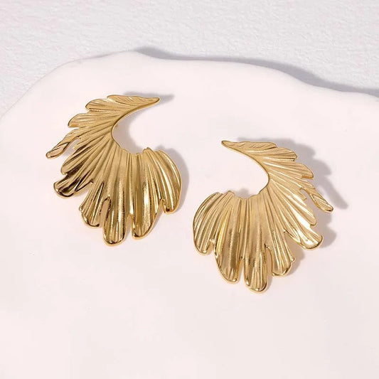 Gold Curved Leaf Statement Earrings-Lydieannejewelry