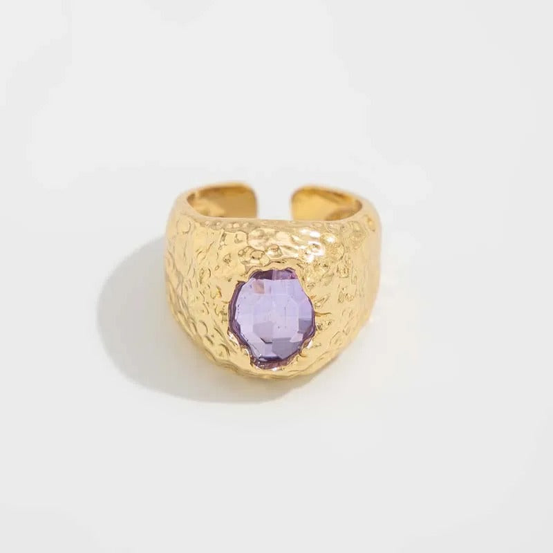 Gold Light Purple Gemstone Adjustable Ring-Lydieannejewelry