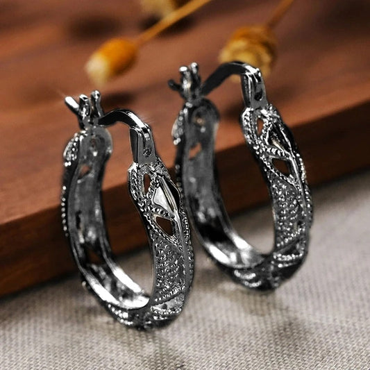 Vintage Black Hollow Leaf Earrings-Lydieannejewelry