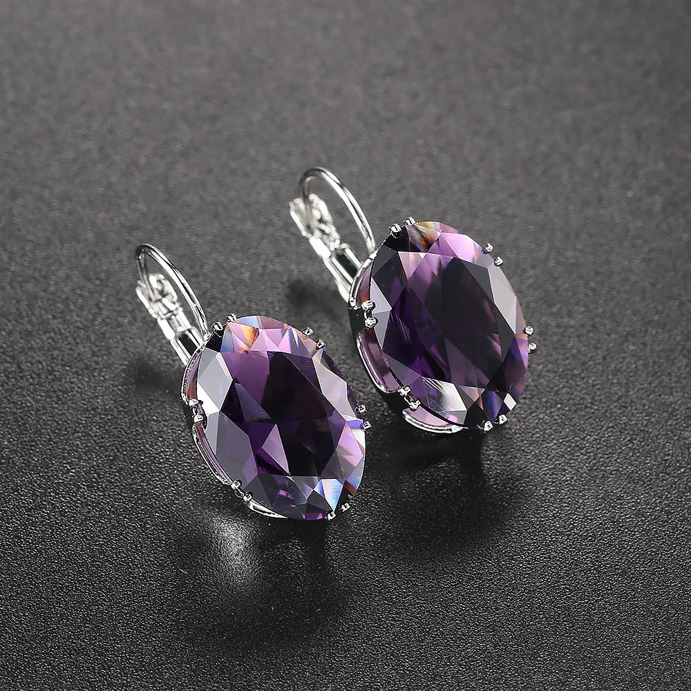 Vintage Purple Oval Earrings-Lydieannejewelry