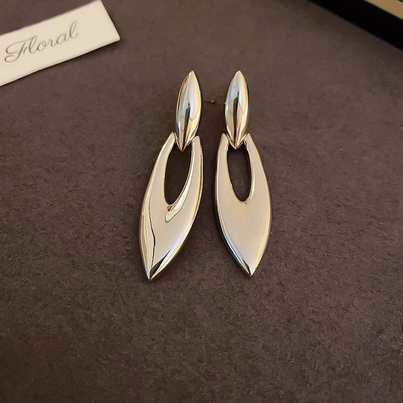 Antique Style Silver Abstract Leaf Design Earrings-Lydieannejewelry