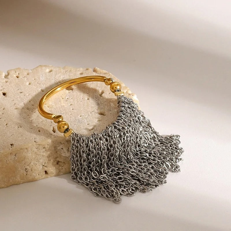 Gold & Silver Fringe Chain Adjustable Ring-Lydieannejewelry